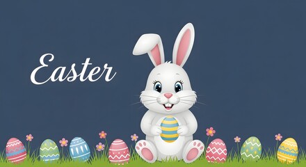 Easter Celebration, Bunny with Eggs, Spring Festivity, Graphic Design, Colorful Background, Cheerful Mood, Playful Concept