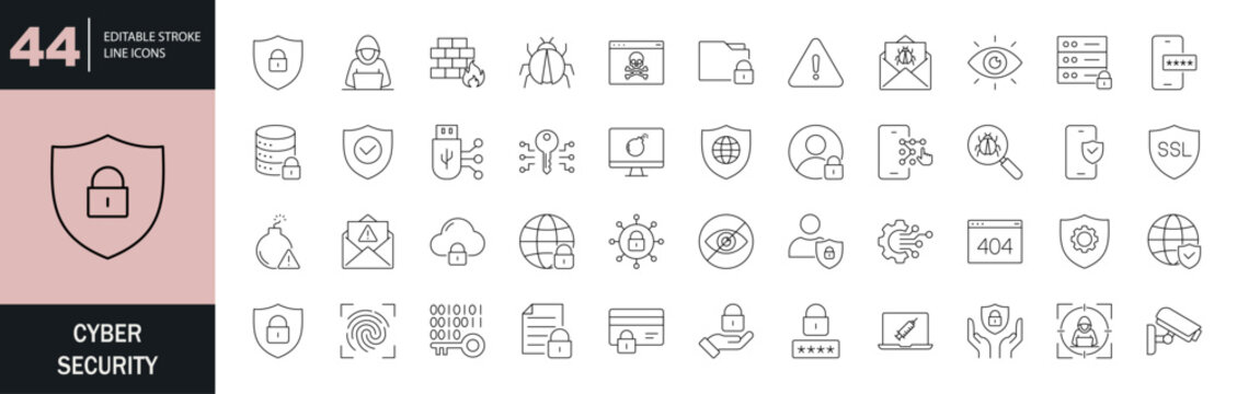 Cyber Security icon set. Editable line icons. Vector illustration.