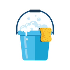 Cleaning Bucket with Soap and Sponge