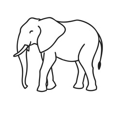 Obraz premium Minimal line art African elephant vector illustration in clean outline style. Full body elephant standing, side view, isolated on white background. Clean monochrome contour drawing 