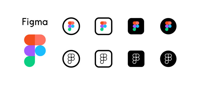 Figma logo icon vector set 2026. Square, Round, Circle, outline styles