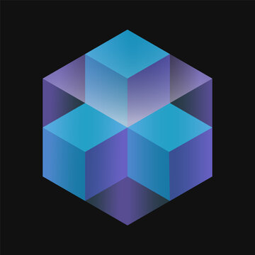 Group of cubes in another one. Transparent geometric shape.