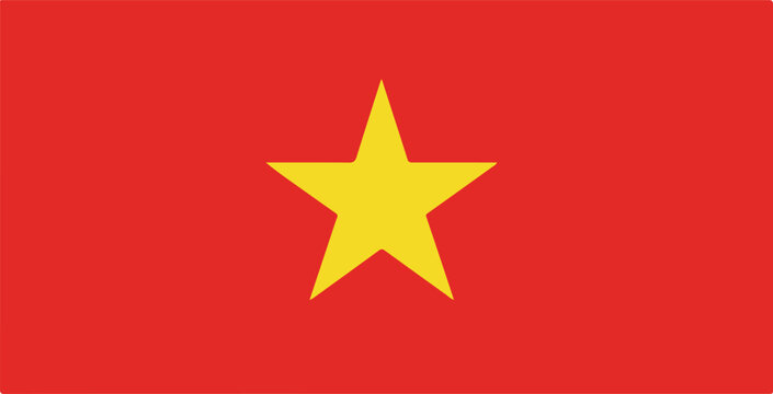 National flag of vietnam featuring a yellow five pointed star on white background