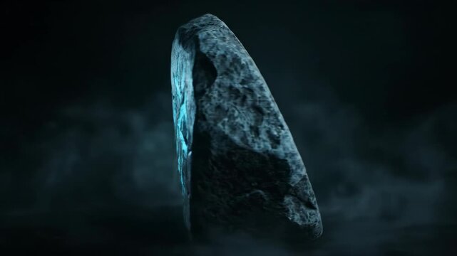 Mystical glowing runestone in dark mysterious atmosphere