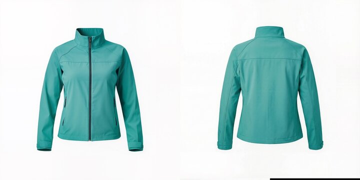 Teal Softshell Jacket Zip Front Back Mockup
