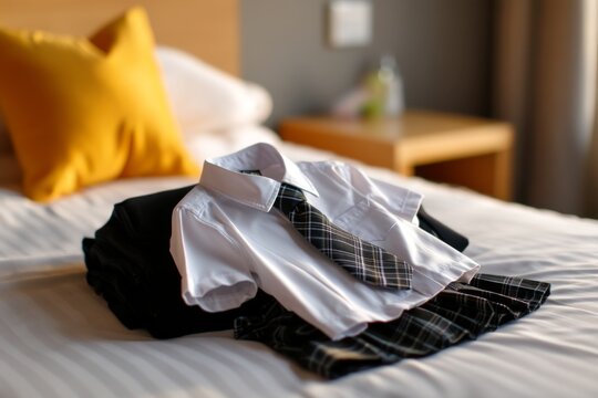 Child's School Uniform Laid Out on Bed Prior to the First Day of School