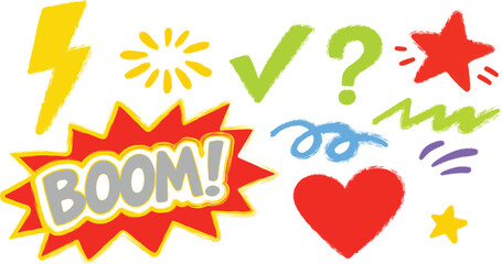 Colorful Whimsical Doodle Icons with Playful Hand-Drawn Symbols Set © miraj_designer