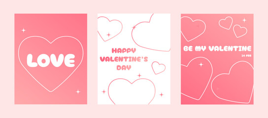 Set of Happy Valentine's day , heart and Love Minimalist Art , pink gradient	
