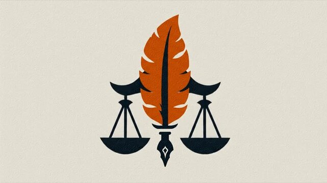 Law concept symbol with scales and feather pen illustration