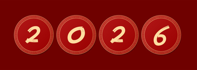chinese68_6Happy Chinese new year 2026 , modern design set in red, gold and white colors , Year of the horse zodiac , Asia oriental traditional ornament, frame and border ,