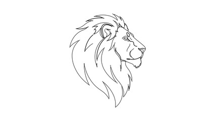 Obraz premium A minimalist line art illustration of a lion's head in profile, showcasing its majestic mane and regal expression.