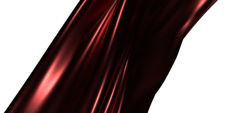 Abstract image of flowing red satin with elegant texture against a bright white background. Perfect for design and artis