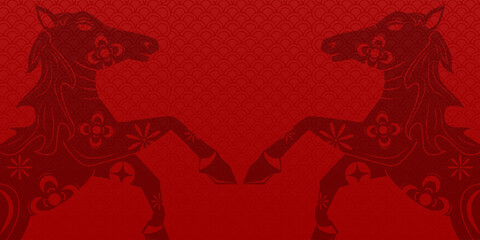 chinese68_6Happy Chinese new year 2026 , modern design set in red, gold and white colors , Year of the horse zodiac , Asia oriental traditional ornament, frame and border ,