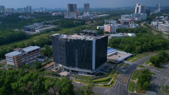 Data center building in Cyberjaya Malaysia. Great aerial view drone