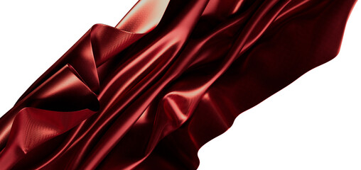 Luxurious red satin fabric waves, perfect for fashion, design, and artistic projects. Emphasizes tex