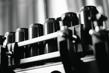 Industrial beer factory with rows of cans on production line