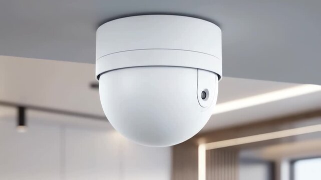 Smart Security Dome Camera Monitoring Modern Office Environment