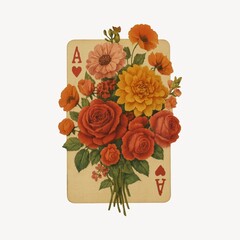 Obraz premium Vintage floral playing card illustration.