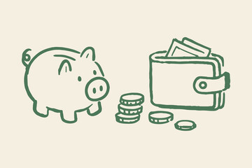 Piggy bank wallet money hand drawn sketch vector illustration © Victoria