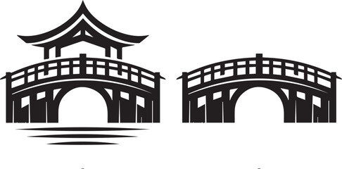Wooden bridge over the river icon vector.