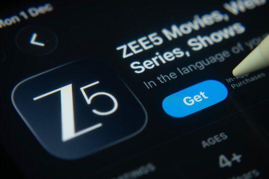 Dhaka, Bangladesh- 01 Dec 2025: A close-up of the ZEE5 app icon in the App Store on an iPad screen.
