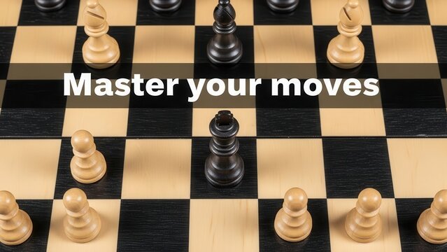 Chess board with pieces strategizing moves