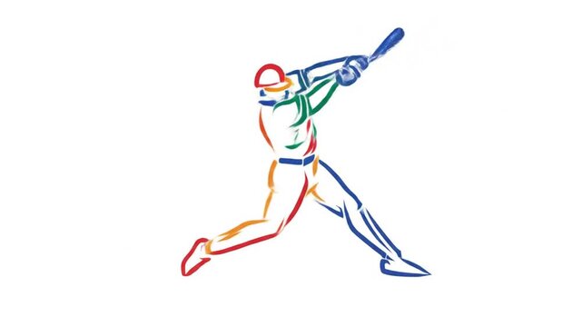 Abstract illustration of a baseball player swinging bat on white background