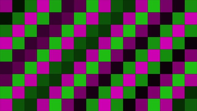 A seamless repeating geometric pattern featuring bright green and deep purple squares arranged in a checkerboard formation. This abstract background offers a dynamic and energetic visual.