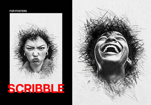 Abstract Scribble Poster Photo Effect Mockup