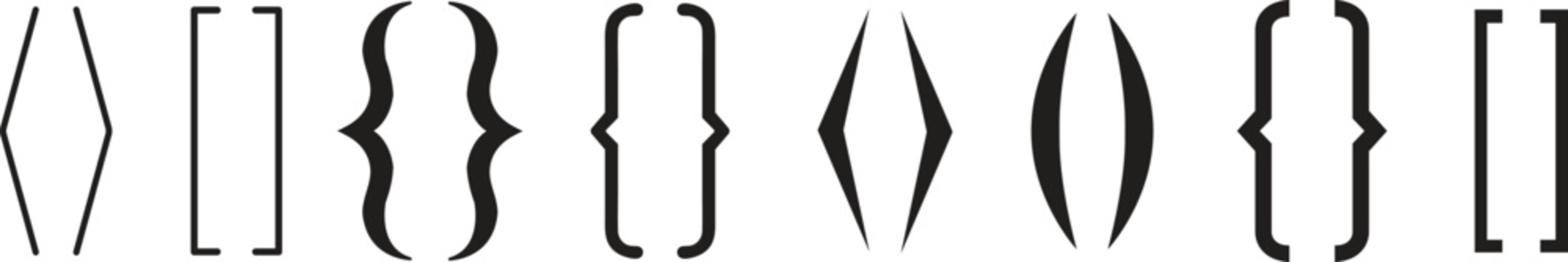 Set of Brackets and Parentheses Icons - Minimalist Mathematical and Programming Symbols Vector Illustration for Web Design