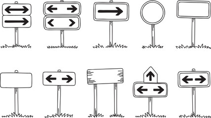 Hand Drawn Directional Road Sign Arrow Icon Set © Mon