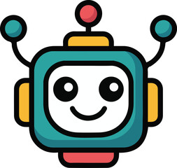 Obraz premium Chatbot robot head flat vector icon illustration for sticker, logo, book, t-shirt design and more