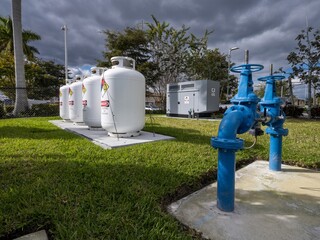 outdoor electric generator powered by Compressed natural gas, CNG and storage tanks