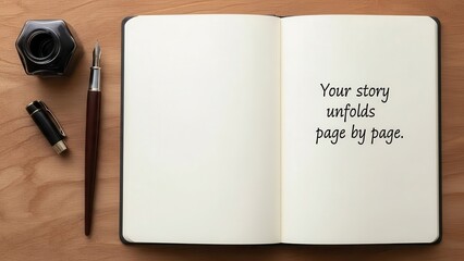 Open Blank Notebook on Wooden Surface for Writing