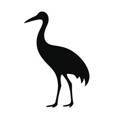 Fototapeta premium A striking black silhouette of an elegant crane bird standing gracefully, a minimalist vector illustration perfect for nature and wildlife-themed design projects.
