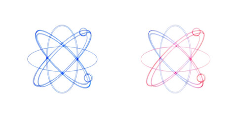 Colorful atomic structures with blue and pink lines isolated on a transparent background