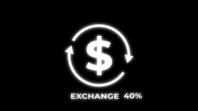 Close-up a fill animation of a currency exchange icon with a counter animation black background.