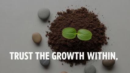 Small Seedling Growing in Rich Soil with Smooth Stones