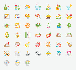 Obraz premium Cinco de Mayo Fiesta Color Icon Set
