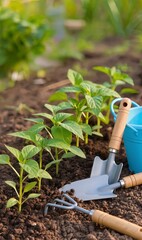 young plant growing from soil. natural germination process, spring agricultural and eco concept