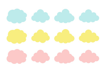 Cute pastel cloud illustrations set in flat whimsical style for kids, nursery decor, weather design and children projects