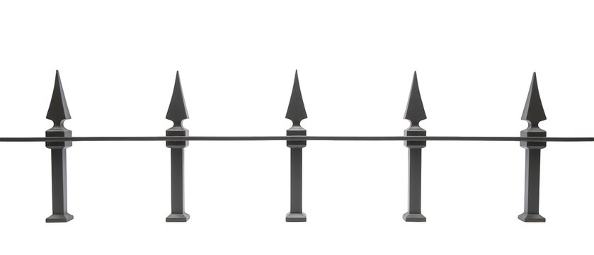 Elegant metal fence with pointed tops, showcasing sleek design and sturdy construction, ideal for security and aesthetics