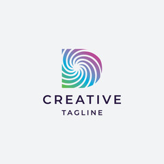 A simple and modern letter D with a combination of spiral and simple line logo design template elements.
