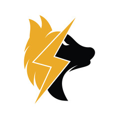 Thunder wolf logo design. Power, Wild animal and Energy logo concept icon vector.