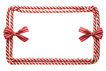Red and white striped rope border with bows on white background isolated on a transparent background