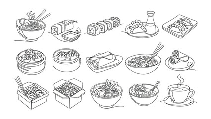 Asian Cuisine Delights: An artistic illustration captures the essence of Asian cuisine, showcasing a variety of delicious dishes, from savory sushi rolls to delectable dim sum.