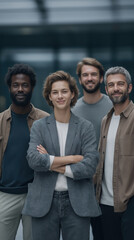 Obraz premium Multi-ethnic team break at modern office professional portrait collaborative environment