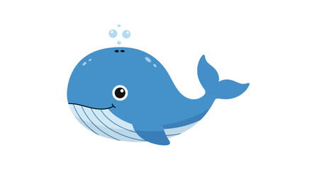 Obraz premium A cartoon blue whale with a friendly expression swimming in the ocean.
