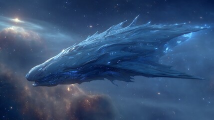 Fototapeta premium Scifi Spaceship with Nebula, Galaxy, and Spacecraft.