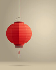 Obraz premium A vibrant red Chinese lantern hanging from a string against a beige background